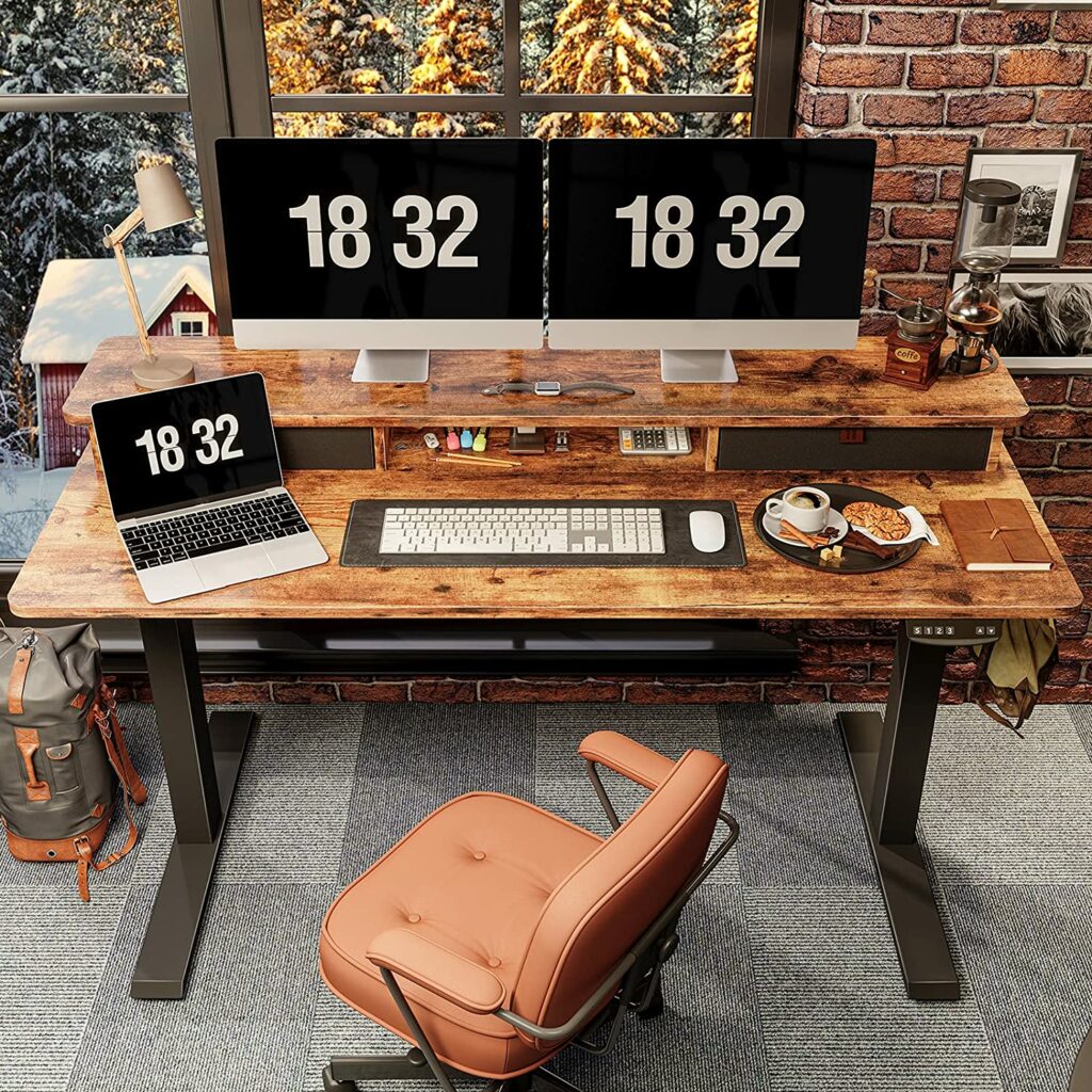 最佳升降电脑桌推荐 FEZIBO Height Adjustable Electric Standing Desk with Double Drawer