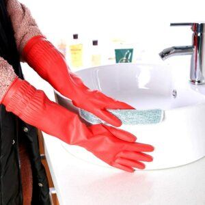 做家务清洁用的手套 Rubber Cleaning Gloves Kitchen Dishwashing Waterproof Reuseable
