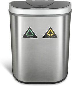 双隔室不锈钢感应式垃圾桶 NINESTARS Automatic Touchless Infrared Motion Sensor Trash Can