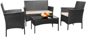4件庭院户外藤制家具套 Greesum 4 Pieces Patio Outdoor Rattan Furniture Sets