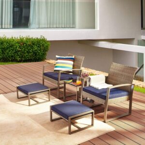 LOKATSE 5件式柳条户外庭院家具 LOKATSE HOME 5-Piece Wicker Outdoor Conversation Set Patio Furniture