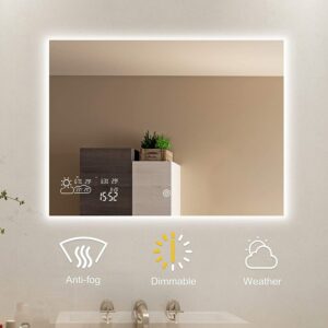 最佳智能浴室镜 BYECOLD Horizontal Vanity Touch Switch Bathroom Mirror Weather Forecast