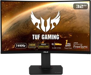 华硕32寸2K 144HZ 1ms HDR曲面游戏显示器 ASUS TUF Gaming 32Inch 2K HDR Curved Monitor