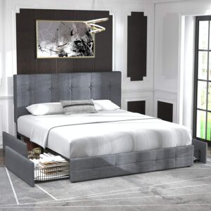 美国床架推荐Allewie Queen Platform Bed Frame with 4 Drawers Storage and Headboard
