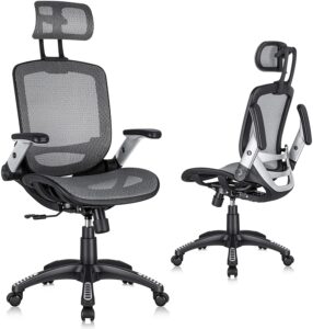 高靠背可调节头枕带上翻臂，倾斜功能，腰部支撑的人体工学网布办公椅 Gabrylly Ergonomic Mesh Office Chair