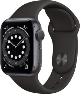 新款Apple Watch Series 6（GPS，40 毫米）- 深空灰色铝制表壳配黑色运动表带