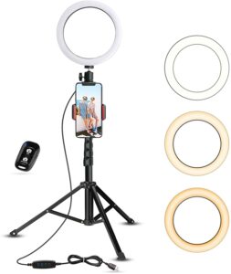 UBeesize 自拍环灯,带三脚架支架和手机支架 UBeesize Selfie Ring Light with Tripod Stand 