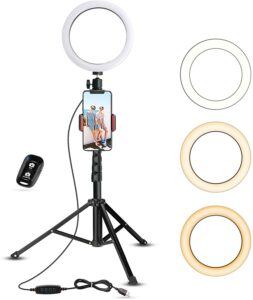 UBeesize 自拍环灯,带三脚架支架和手机支架 UBeesize Selfie Ring Light with Tripod Stand