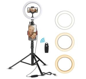 自拍环形灯三脚架高达 66 英寸，用于直播化妆照片 YouTube 视频套件带无线遥控器兼容