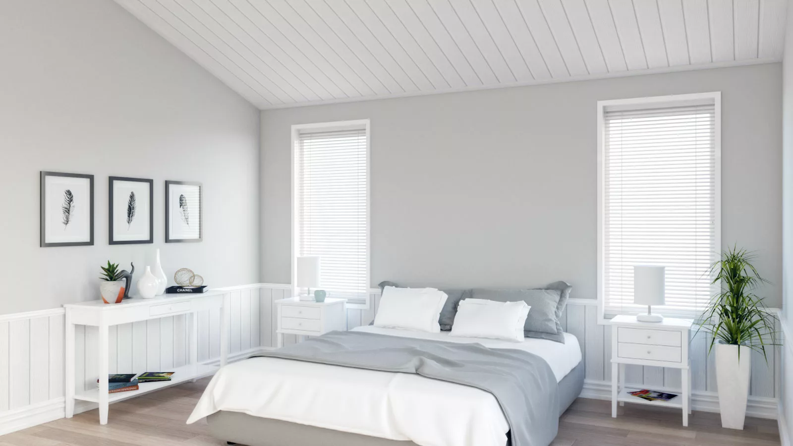 极简主义灰色和白色卧室